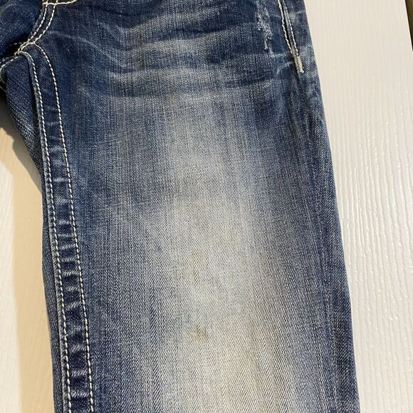 Miss Me jeans sz 27 distressed skinny whiskered embroidered cross rhinestones - Picture 10 of 10